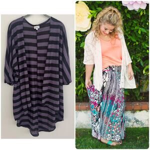 Lularoe Striped Lindsay Cardigan in Purple/Black